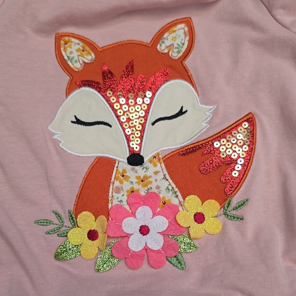 Rare Editions Light Pink Girls Tee with Embroidered Fox - Picture 3 of 3
